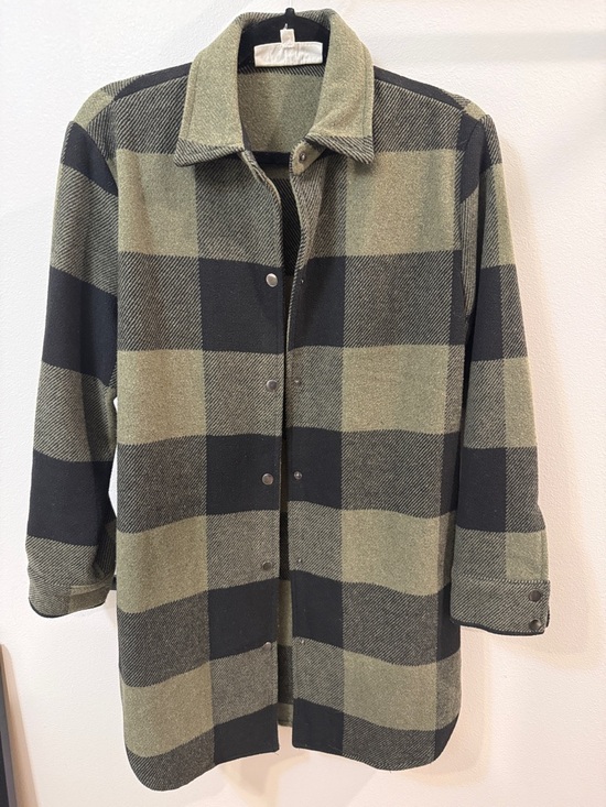 BB Dakota Jackets & Blazers - BB Dakota Olive & Black Plaid Snap-Front Pea Coat